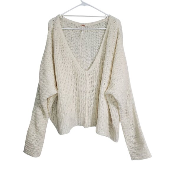Free People Moonbeam Off White Alpaca Loose Knit Oversized Cropped Sweater - S - Picture 1 of 9